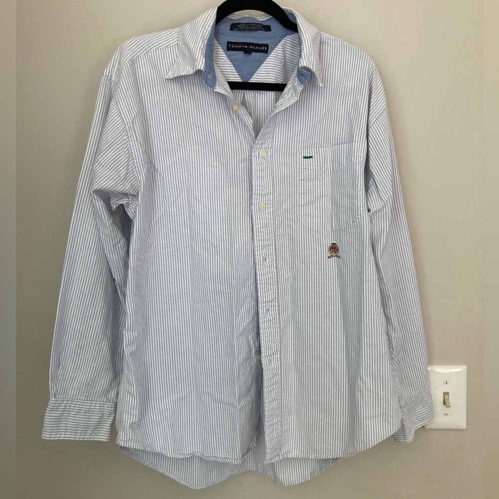 Tommy Hilfiger Blue and White Casual Button Down Shirt